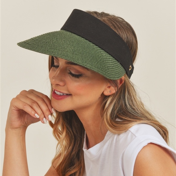 Olive Green & Black Sun Visor hat - Picture 1 of 4